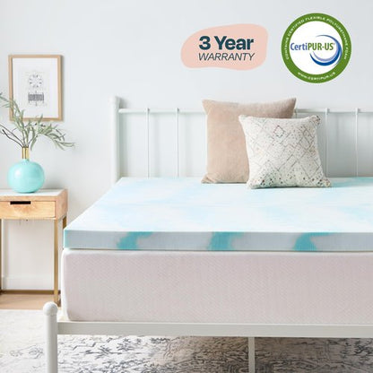 Linenspa 3 Inch Swirl Gel Memory Foam Mattress Topper, Twin XL Size – Cooling Gel Infused, Ventilation Holes – Pressure Relieving Bed Topper – CertiPUR Certified – Dorm Room Essentials