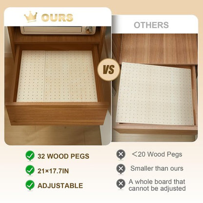 Kigley 3 Pcs Wood Pegboard Drawer Organizer with 32 Pegs Wooden Peg Board Drawer Shelf Organizer Adjustable Peg System for Dishes Plate Pot Container Cookware Utensil Kitchen(20.98 x 5.91 in)
