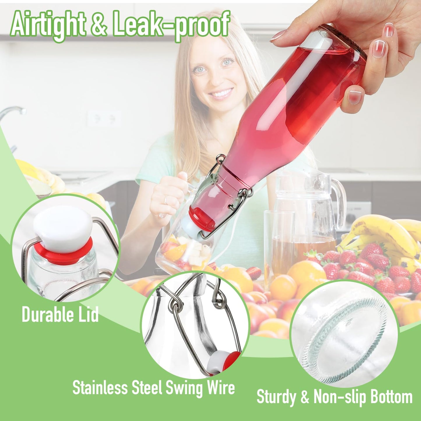 NEWMIAO 12 Pack 8 oz Swing Top Glass Bottles, 250 ml Glass Beer Bottles with Airtight Flip Lids Rubber Seal for Vanilla Extract, Home Brewing, 2nd Fermentation, Kombucha, Juice, Soda, Limoncello