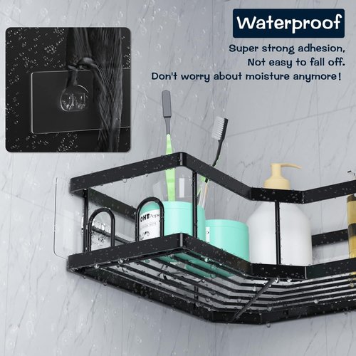 AKTECKE Shower Caddy - No Drill Adhesive Wall Hooks for Corner Organizer - Waterproof & Transparent