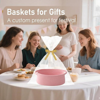 JMvicyroam Woven Basket - Small Rope Storage Bin with Handles for Organizing Shelves & Closets | Pink, 2-Pack