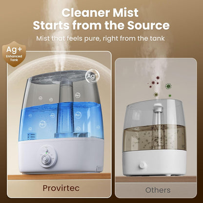 Provirtec 6.5L Humidifier - Ultra Quiet Cool Mist for Large Rooms | Low Maintenance, Top Fill Design, 65H Runtime