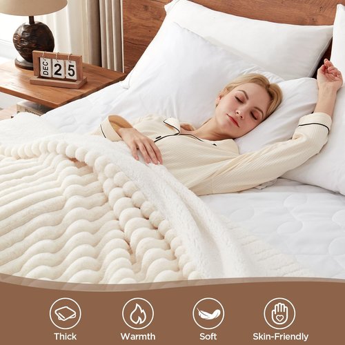 Westinghouse Electric Blanket Twin Size, Super Cozy Luxury Faux Fur & Sherpa Heated Blanket with 10 Heating Levels & 1-12 Hours Auto Off, Fast Heating Blanket, Machine Washable, 62x 84 Inch, Beige