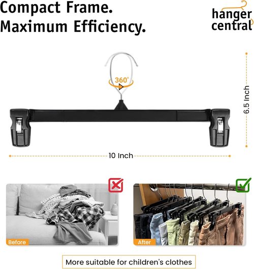 Hanger Central 30 Pack Pants Hangers - Heavy Duty Non-Slip Clips for Skirts & Pants - 10 Inch Black