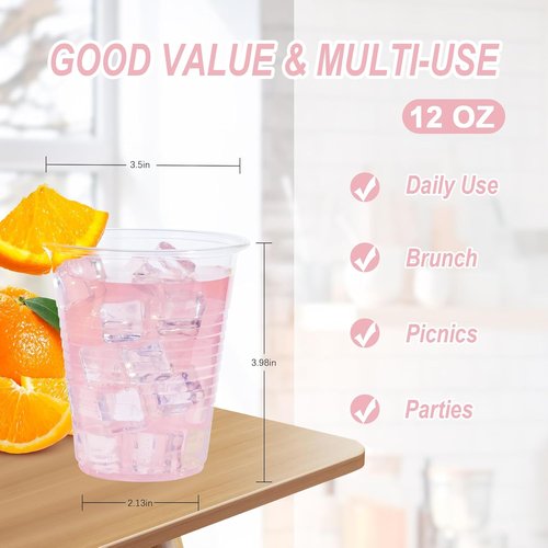 BYSNOW 12 oz Clear Plastic Cups - 300 Count Bulk | Durable Heat-Resistant Cups for Hot Beverages, Soda, Juice