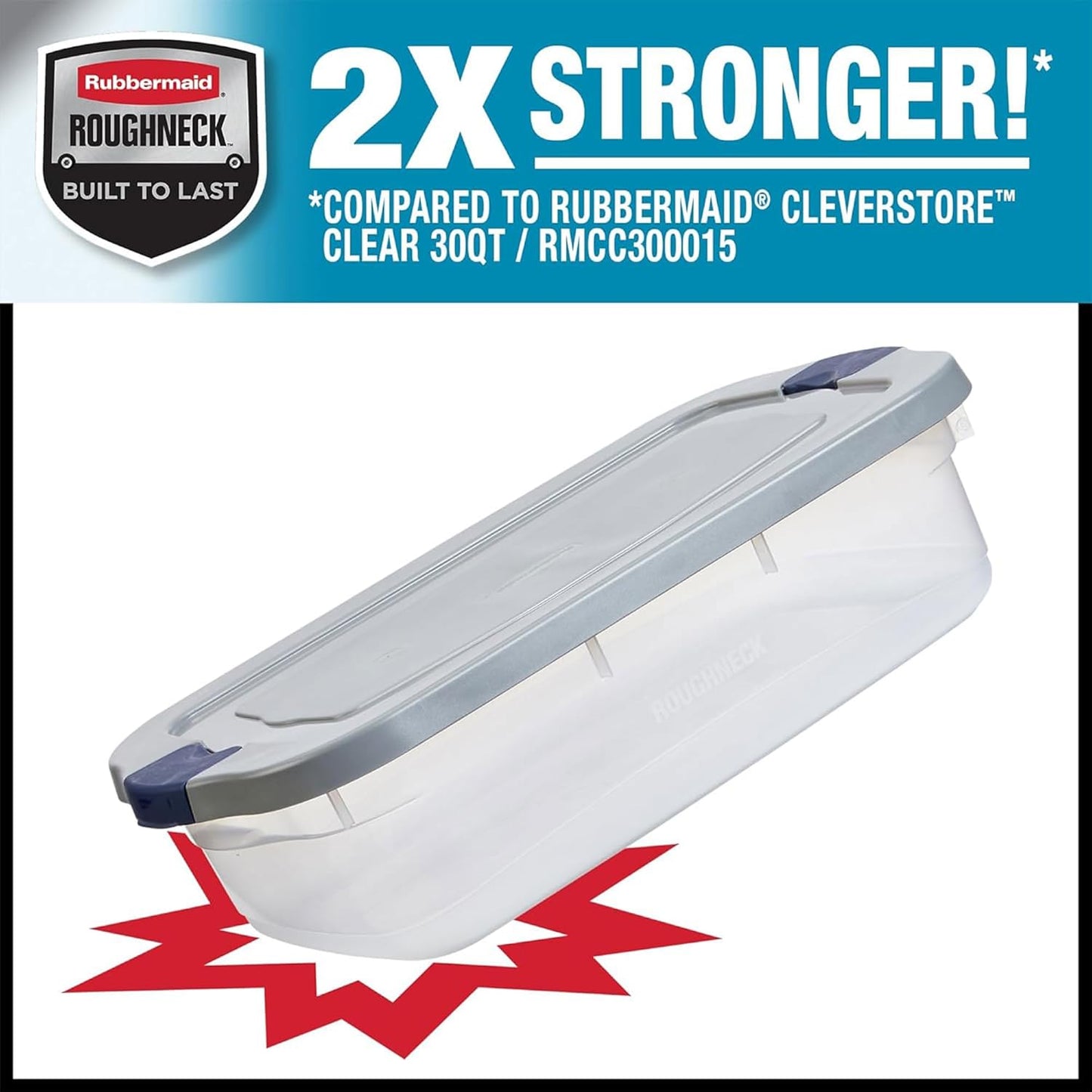 Rubbermaid Roughneck 31 Qt Clear Storage Containers - Pack of 6 with Snap-Fit Grey Lids | Sturdy & Stackable
