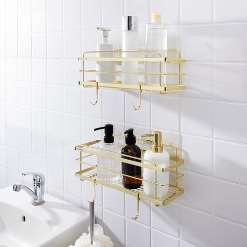 KINCMAX Premium Shower Caddy - 2-Pack Adhesive Organizer - No Drill Bathroom Shelves - Rustproof Stainless Steel for Inside Shower Shampoo Holder Storage Rack - Gold
