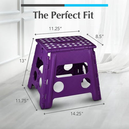 Handy Laundry Folding Step Stool - 13 Inch Sturdy Plastic, Non-Slip & Portable for Adults & Kids - Purple