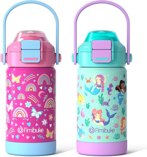 Fimibuke Kids Insulated Water Bottle - 14oz Leak-Proof 18/8 Stainless Steel with 2-in-1 Lid | BPA-Free for Travel & School