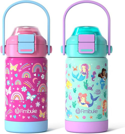 Fimibuke Kids Insulated Water Bottle - 14oz Leak-Proof 18/8 Stainless Steel with 2-in-1 Lid | BPA-Free for Travel & School