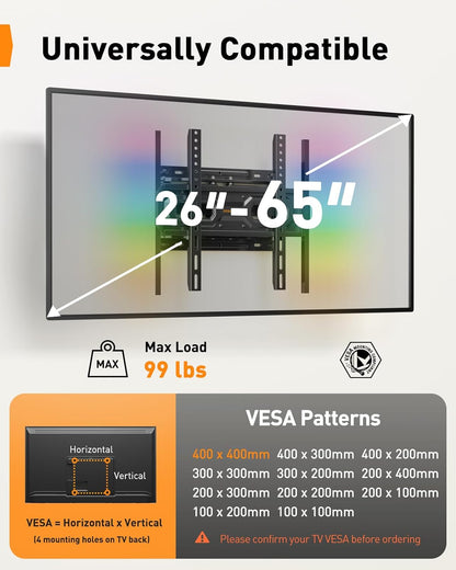 Perlegear AuraFrame™ TV Wall Mount - Pre-Assembled with LED Lights for 26-65 Inch TVs, Max VESA 400x400mm, Swivel & Tilt