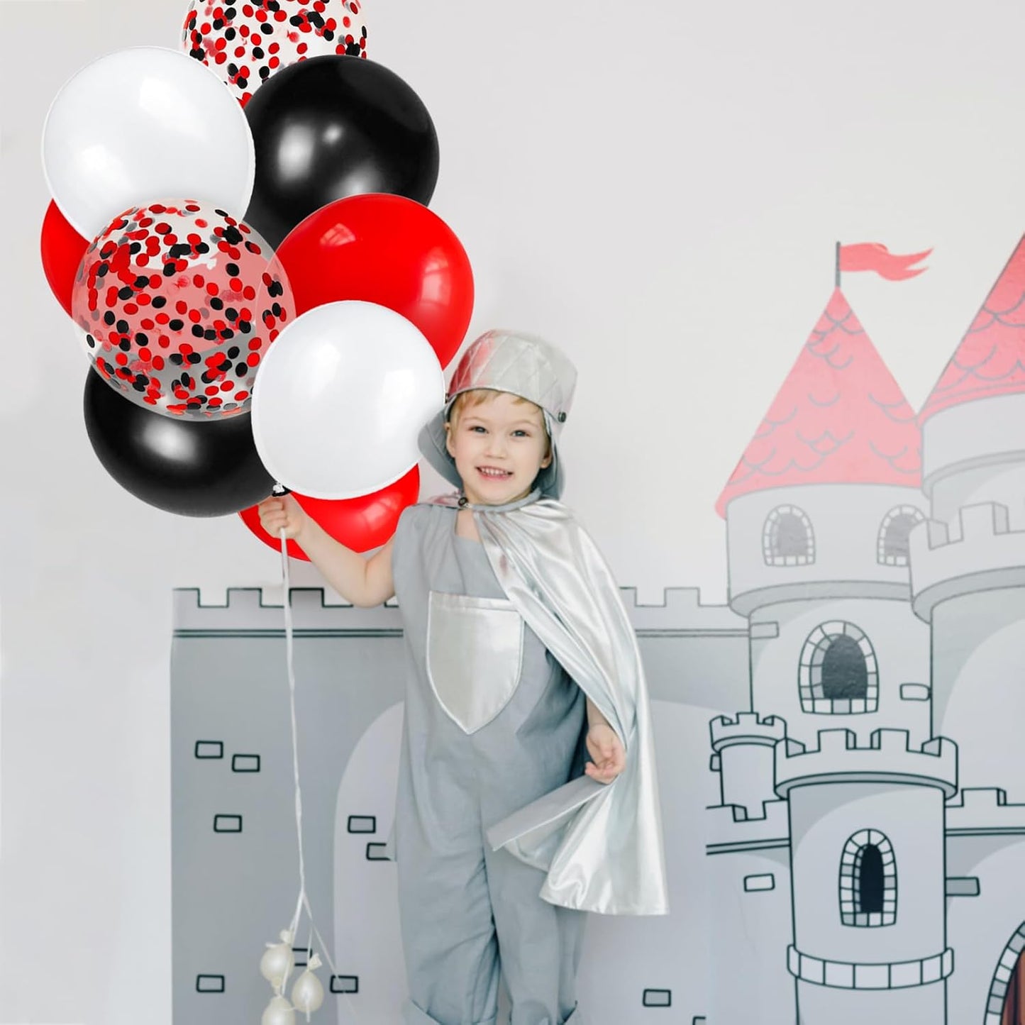 Regine Switzerland 68Pcs Latex Balloons - Red, Black & White with Confetti for Birthday, Wedding & Graduation