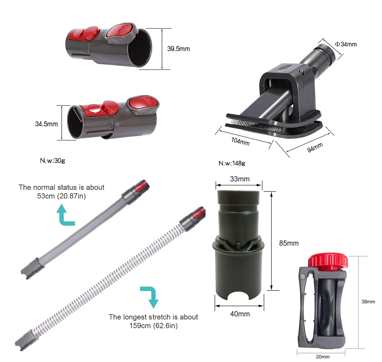 Pet Dog Hair Brush Vacuum Attachment for Dyson - Grooming Kit With Animal Attachments (Gray, C)