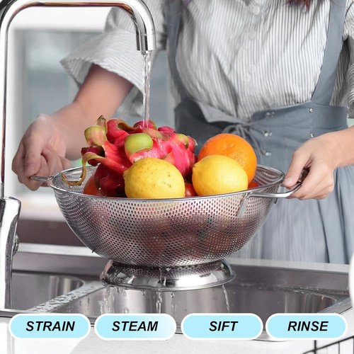 304 Stainless Steel Colander - Micro-Perforated 3-Quart Strainer | Dishwasher Safe for Pasta, Noodles, Vegetables & Fruits