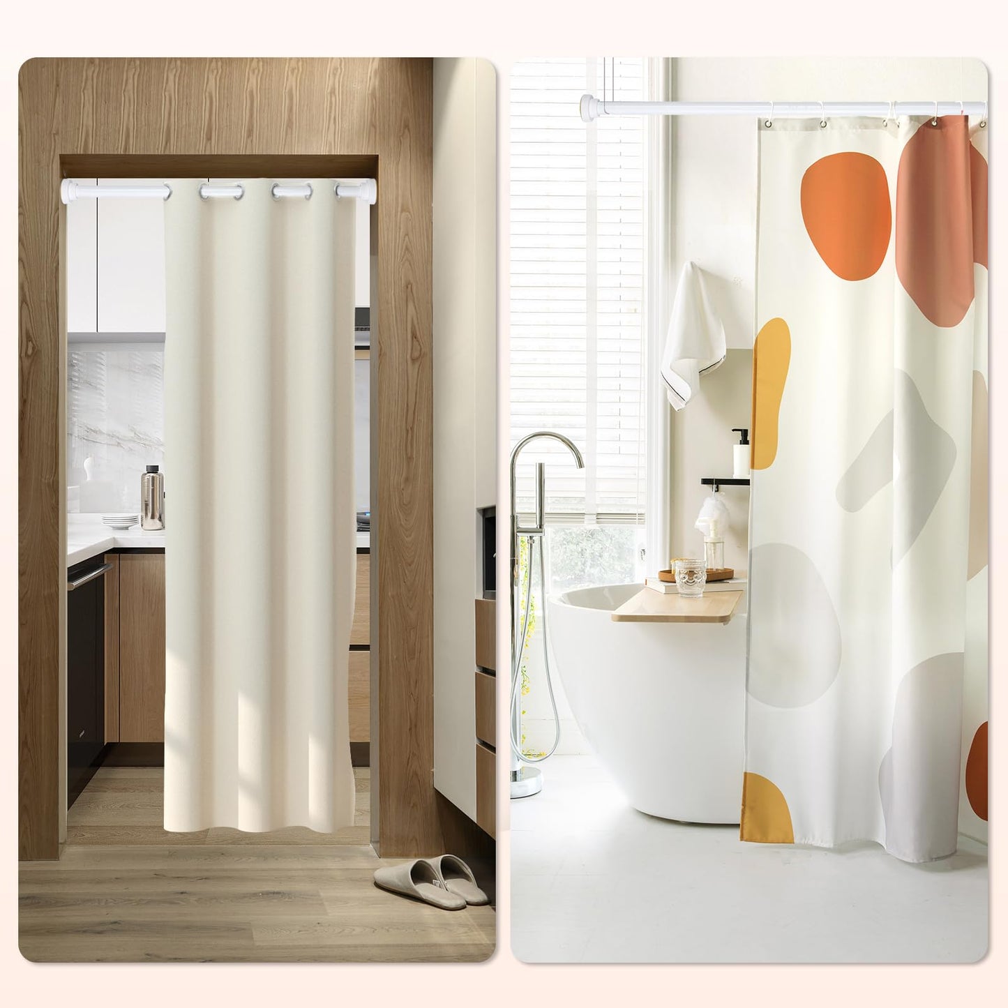 Shower Curtain Rod 31-80 in Adjustable Curtain Rod No Drilling Tension Shower Rod Stainless Steel for Bathroom Room Divider, White