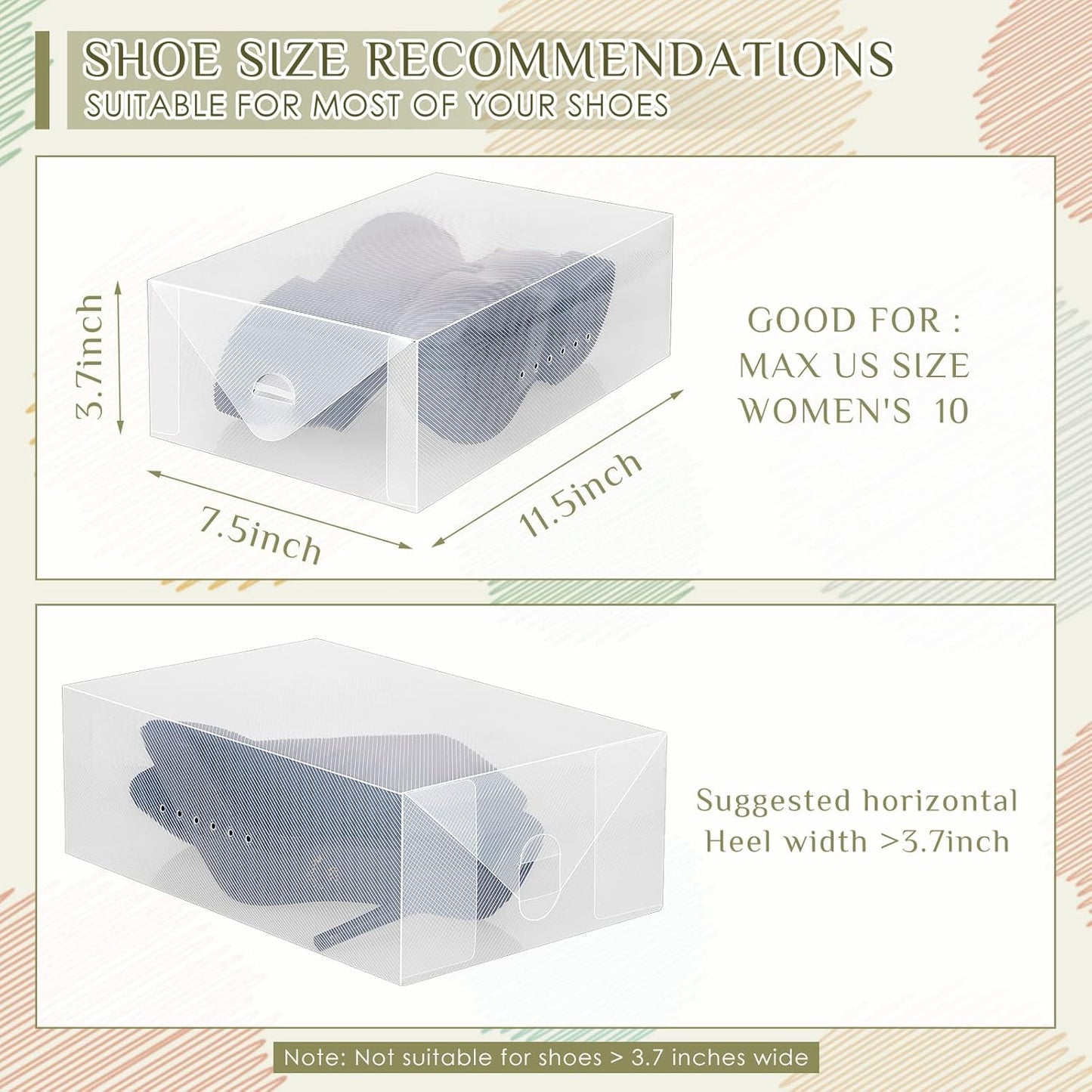 Sintuff Clear Shoe Storage Boxes - 20 Pcs Stackable Plastic Organizers for Ankle Boots & Heels | 11.8 x 7.5 x 3.7 Inches
