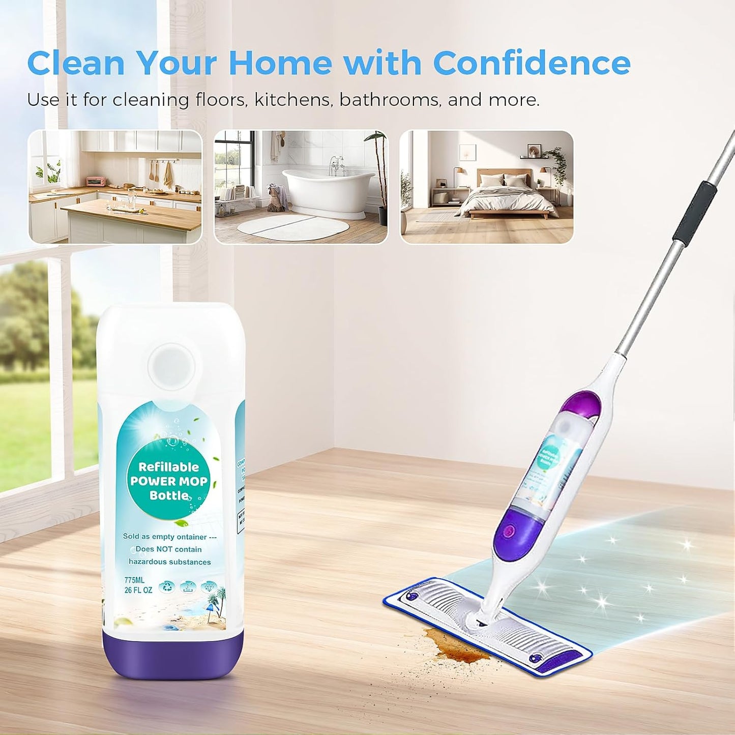 Power Mop™ Refillable Bottle - 775ML Leak-Proof Container for Swiffer® PowerMop™