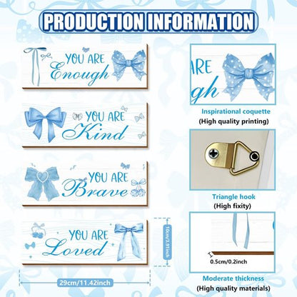 Coquete | 4 Pcs Blue Bow Wall Art Decor - Trendy Aesthetic for Teen Girls' Bedroom & Bathroom