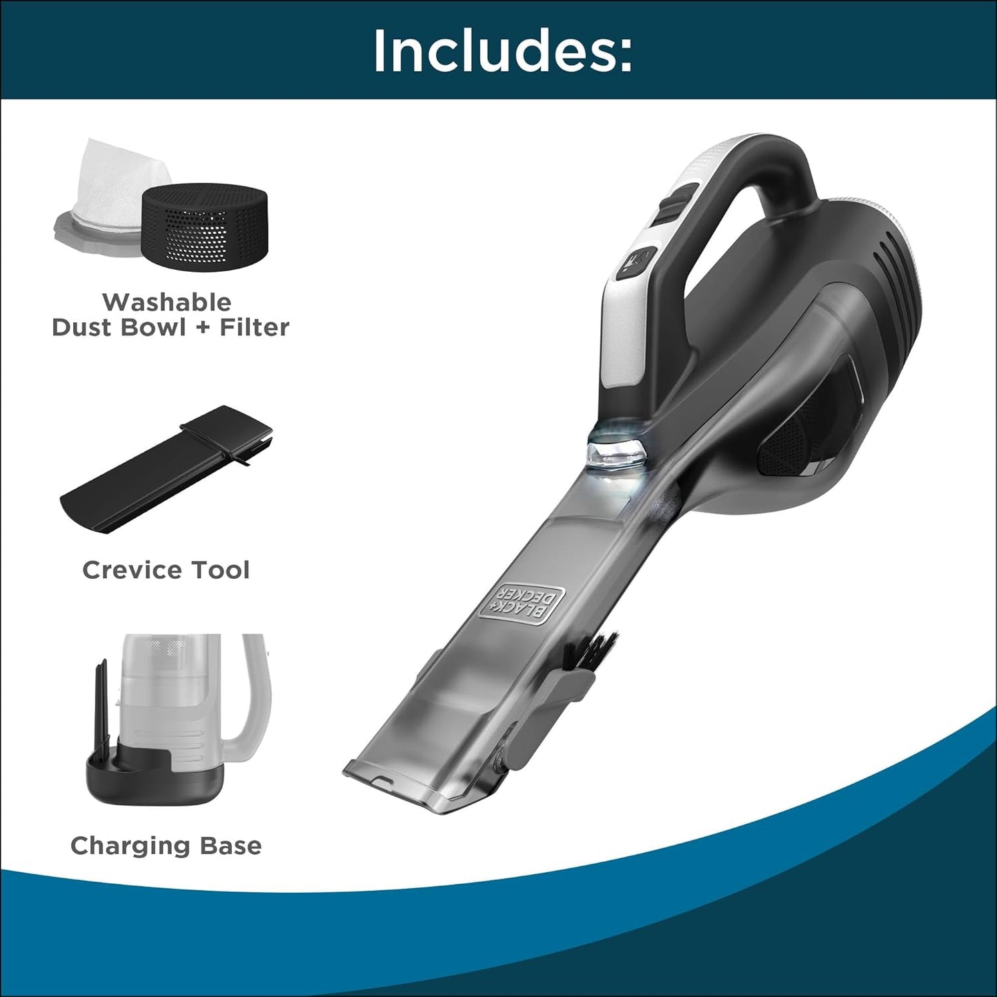 BLACK+DECKER Dustbuster Handheld Vacuum - Cordless, Lightweight with LED Light & Crevice Tool, Rechargeable