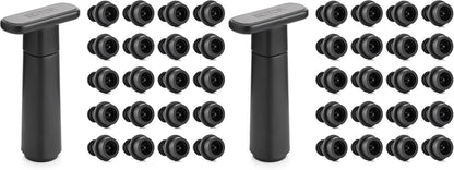 WOTOR Wine Saver Vacuum Pump with 20 Stoppers, Wine Stopper & Preserver, Reusable Bottle Sealer Keeps Fresh, Ideal Accessories Gift (Flat Handle) (Pack of 2)
