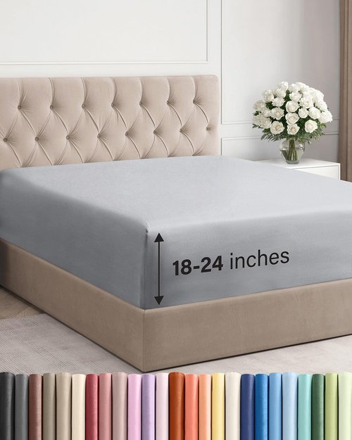 Extra Deep Full Fitted Sheet - Hotel Luxury Single Fitted Sheet Only - Easily Fits 18 inch to 24 inch Mattress - Ultra Soft, Wrinkle & Fade Free w/Extra Deep Pockets - Breathable & Comfy - Steel Blue