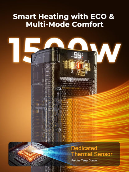 Space Heaters for Indoor Use, 1500W Portable Heater with Remote and Thermostat, 90° Oscillation, 4 Modes, 12H Timer, Overheating & Tip-Over Protection, Quiet Electric Heaters for Home, Office, Bedroom