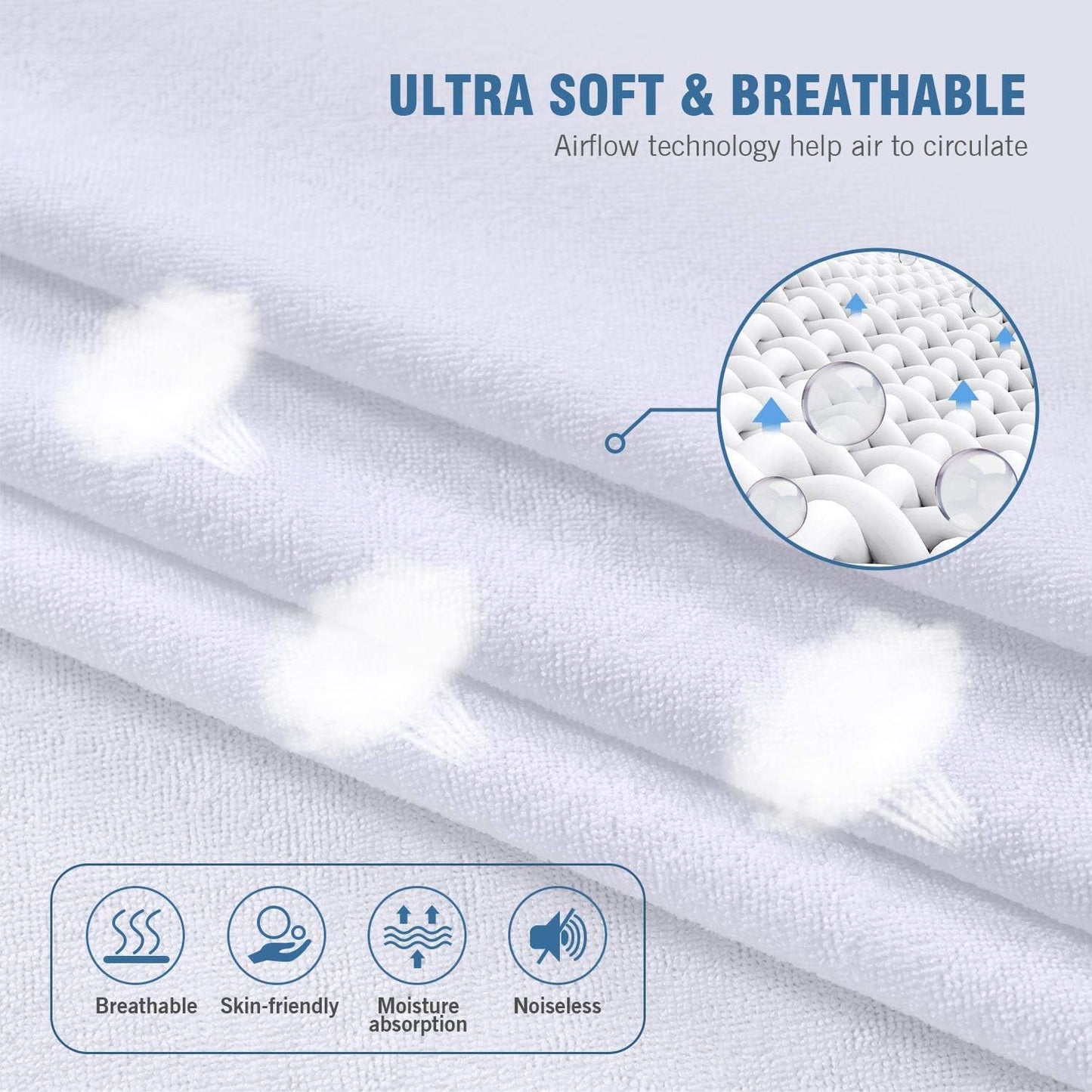 Skiennix Waterproof Mattress Protector - Cal King Size, Breathable & Soft, Hypoallergenic, Fitted Up to 18 Inches Deep, White