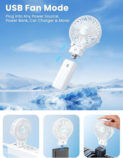 HandFan Portable Handheld Fan - 3 Speed Rechargeable Cooling Fan, 180° Foldable, 20H Runtime | White