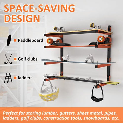 4 Pack Lumber Storage Rack - Heavy Duty Wall Mount Adjustable Rack Holds Up to 1040 Lbs | Ideal for Garage, Workshop, Basement