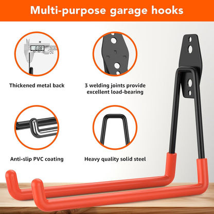 Skiennix 32 Pack Garage Hooks - Heavy Duty Wall Mount with Anti-Slip Coating for Storage & Organization
