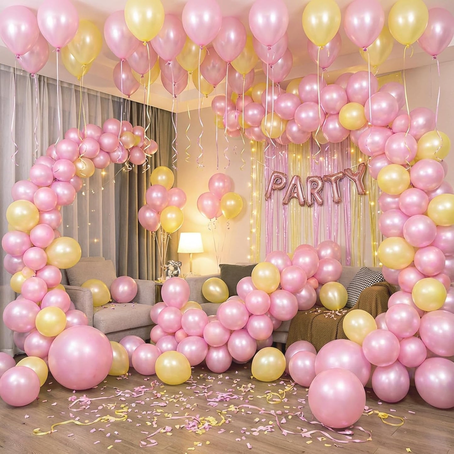 RUBFAC Pearl Pink Balloons - 129-Piece Latex Balloon Garland Kit for Weddings & Parties | 5-12 Inch Sizes