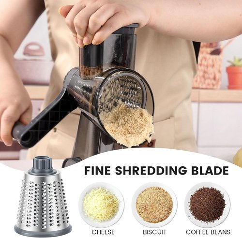 HANSGO Rotary Cheese Grater - Hand Crank Shredder with 3 Metal Blades & Non-Slip Base | Kitchen Gadget for Cheese & Veggies