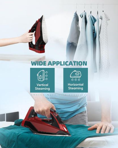 Omaiga 1500W Cordless Iron for Clothes, Wireless Steam Iron with Rapid Heating & Auto Shut Off, for Effective Wrinkle Removal