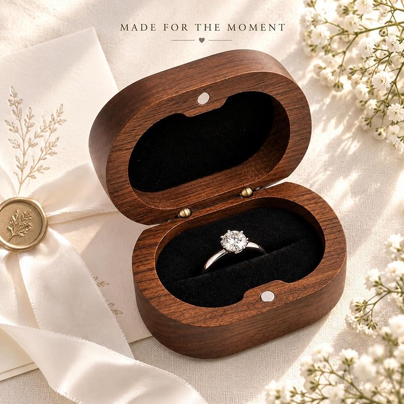 Solid Black Walnut Ring Box, 1 Slot Oval Jewelry Box – Engagem..
