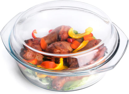 Skiennix Round Tempered Glass Casserole Dish - 3QT Oven, Freezer & Dishwasher Safe with Lid