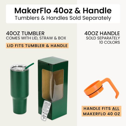 Makerflo 40 oz Pink Powder Coated Tumbler - Pack of 25 with Upgrade Handle & Leak-Proof Lid for Crafting