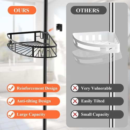 4-Tier Rustproof Corner Shower Caddy by [Brand Name] - Adjustable Tension Pole, 42-115 Inch Height, Freestanding Bathroom Organizer - Black