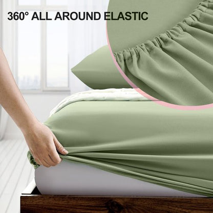 FreshCulture Queen Fitted Sheet - Hotel Quality, Ultra Soft & Breathable Brushed Microfiber, Deep Pocket, Cooling Fitted Sheets for Queen Size Bed (Sage Green)