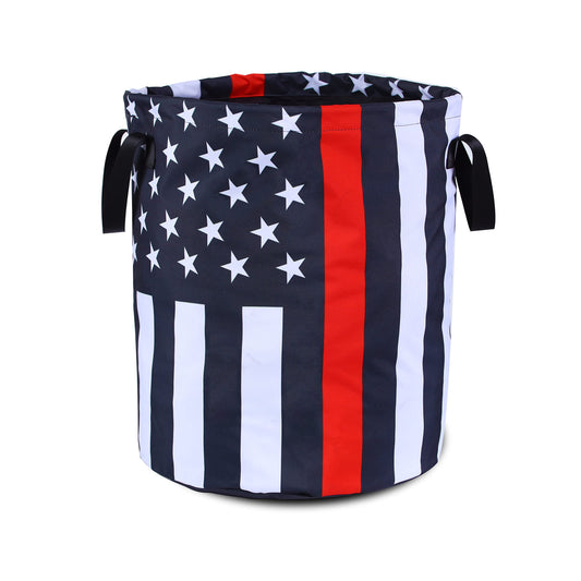 American Flag Thin Red Line Laundry Basket Foldable Waterproof Oxford Cloth Funny Tote Bag Laundry Hamper Clothes Storage Bucket Toy Organizer For Bathroom/Laundry Storage /Bedroom17.7x13.7 Inch