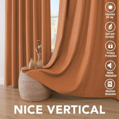 H.VERSAILTEX 100% Blackout Curtains for Bedroom Thermal Insulated Linen Textured Curtains Heat and Full Light Blocking Drapes Living Room Curtains 2 Panel Sets, Orange, 42x84 Inch