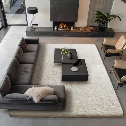 Ophanie Area Rugs - Large 9x12 Ivory Shag Carpet | Thick, Soft Indoor Rug for Living Room & Nursery Decor