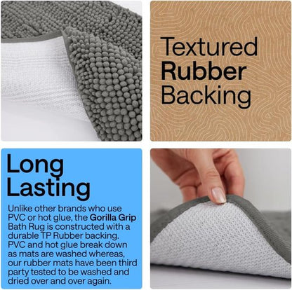 GORILLA GRIP Bath Rug Mat - Soft Absorbent Chenille | Quick-Dry Microfiber, 48x17 Charcoal