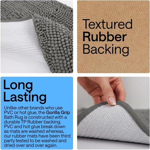 GORILLA GRIP Bath Rug Mat - Soft Absorbent Chenille | Quick Dry Microfiber, 60x24 Charcoal