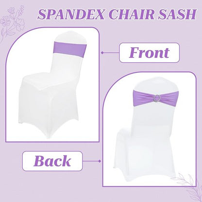 MDS Spandex Chair Sashes - Pack of 200 Elastic Stretch Bows with Buckle Slider | Lavender
