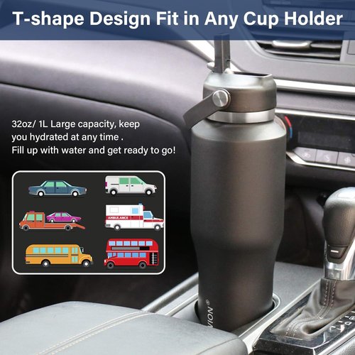 HYDROWION Insulated Water Bottle - 40 oz Stainless Steel Tumbler with Leak-Proof Straw & Flex Cap | Black & Grey