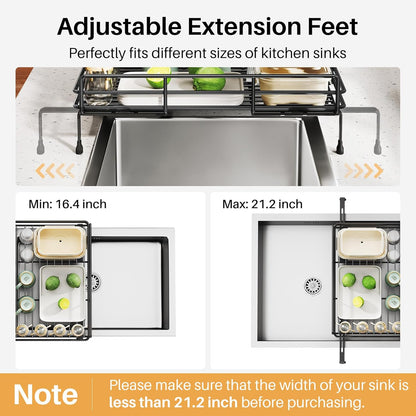 SNTD Dish Drying Rack - Extendable Stainless Steel Dish Drainer with Utensil Holder | Black