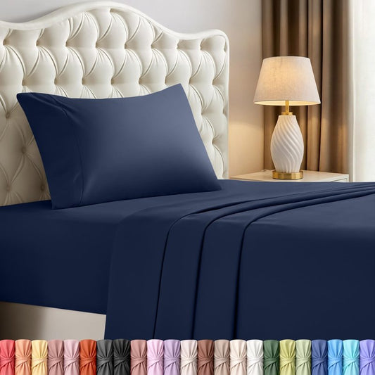 Utopia Bedding Twin Sheet Set – 3 Piece Bed Sheets for Twin Size Bed, Soft and Breathable Microfiber, Includes 1 Fitted Sheet, 1 Flat Sheet and 1 Pillowcase – Oeko Tex (Navy Blue)