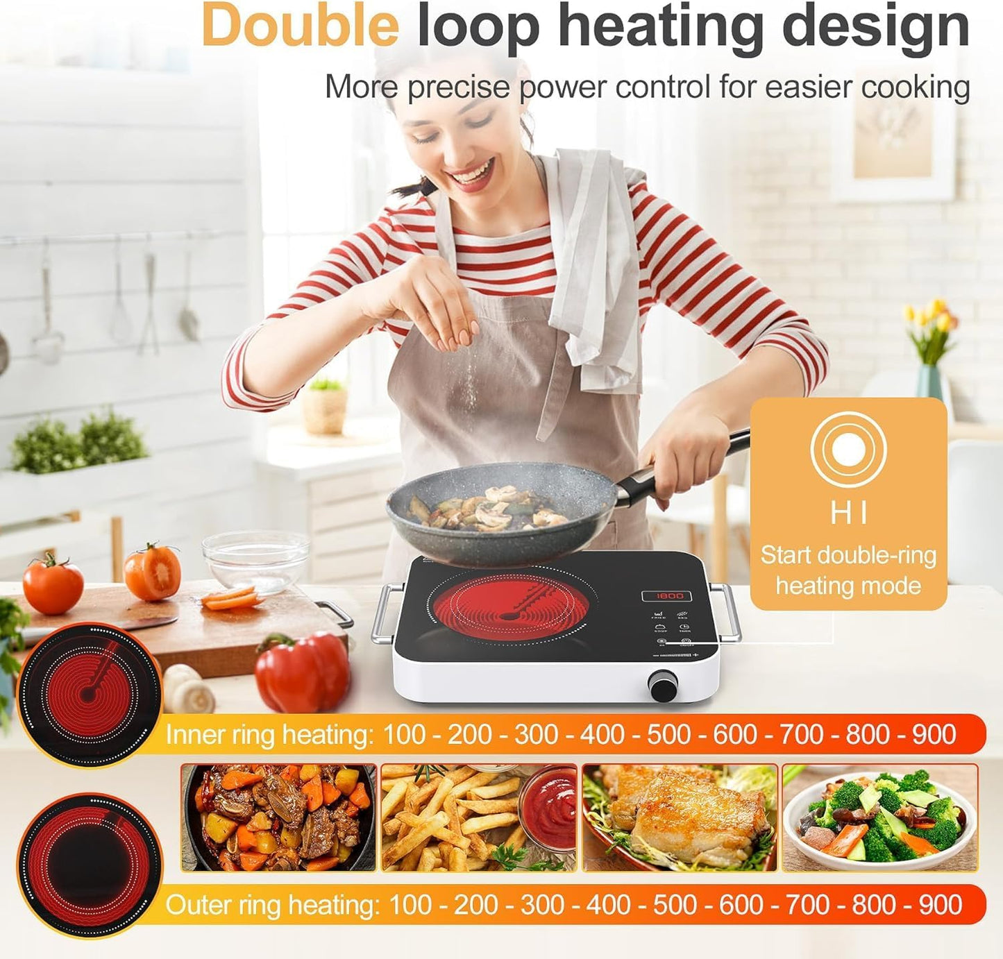 Nafewin Electric Cooktop - 1800W Portable Infrared Hot Plate with 4-Hour Timer | Single Burner Countertop