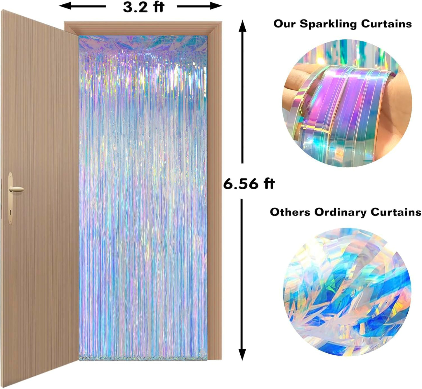 Melsan Iridescent Party Decorations - Holographic Tinsel Foil Fringe Curtain for Mermaid Theme | 2 Packs, 3.2 x 6.56 ft