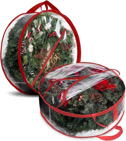 ProPik Christmas Wreath Storage Bag - Waterproof PVC Container for 48-Inch Wreaths | 2-Pack with Handles